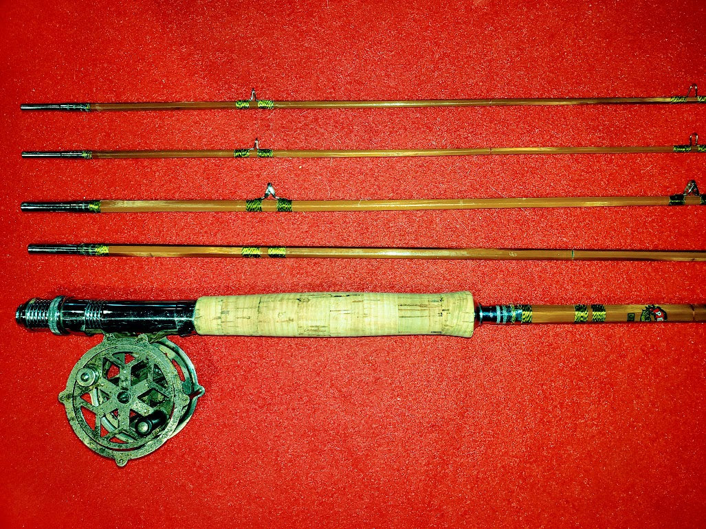 1960s PEARL 5 Piece Split Bamboo Fly Rod with Reel, made in Japan