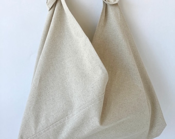 Natural Japanese Knot Bag – Minimal Plain Fabric Tote, Handmade Reusable Eco Bag, Neutral Everyday Bag