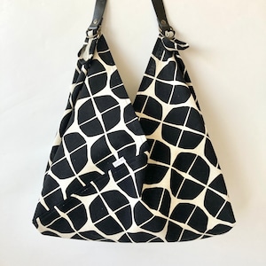 Azuma-Tasche mit Ledergriffen, Azuma-Tasche, Azuma-Tasche, Öko-Tasche, Einkaufstasche, japanische Tasche, Origami-Tasche, Furoshiki-Tasche, Einkaufstasche, Stofftasche, traditionelle japanische Tasche, dreieckige Tragetasche, Griff aus echtem Leder, schwarze Tasche