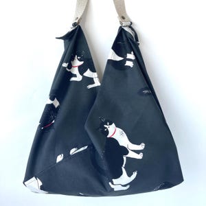 Cat Japanese Knot Bag – Cute Modern Cat Pattern, Handmade Reusable Fabric Tote, Eco Friendly Everyday Bag, Gift for Cat Lovers