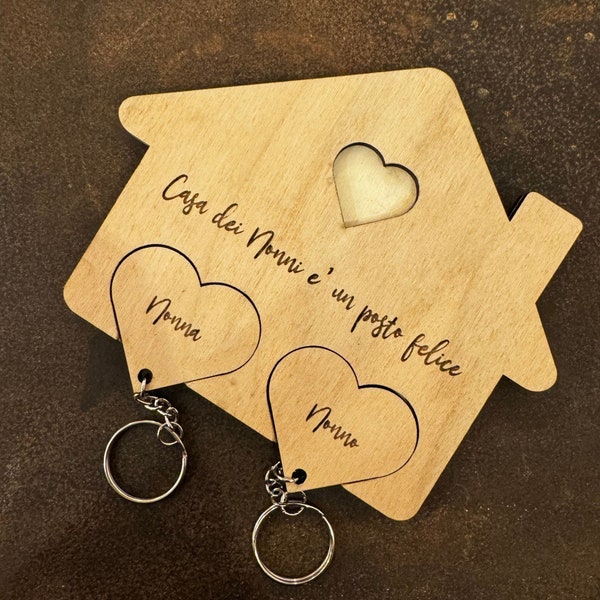 Portachiavi Casetta a parete in legno con nome e frase appendi chiavi prima casa personalizzabile per coppia nonni mamma e papà