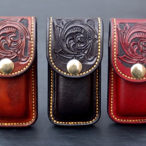 Hand Tooled Victorinox Swiss Army Leather Belt Pouch/Case- Swiss Champ