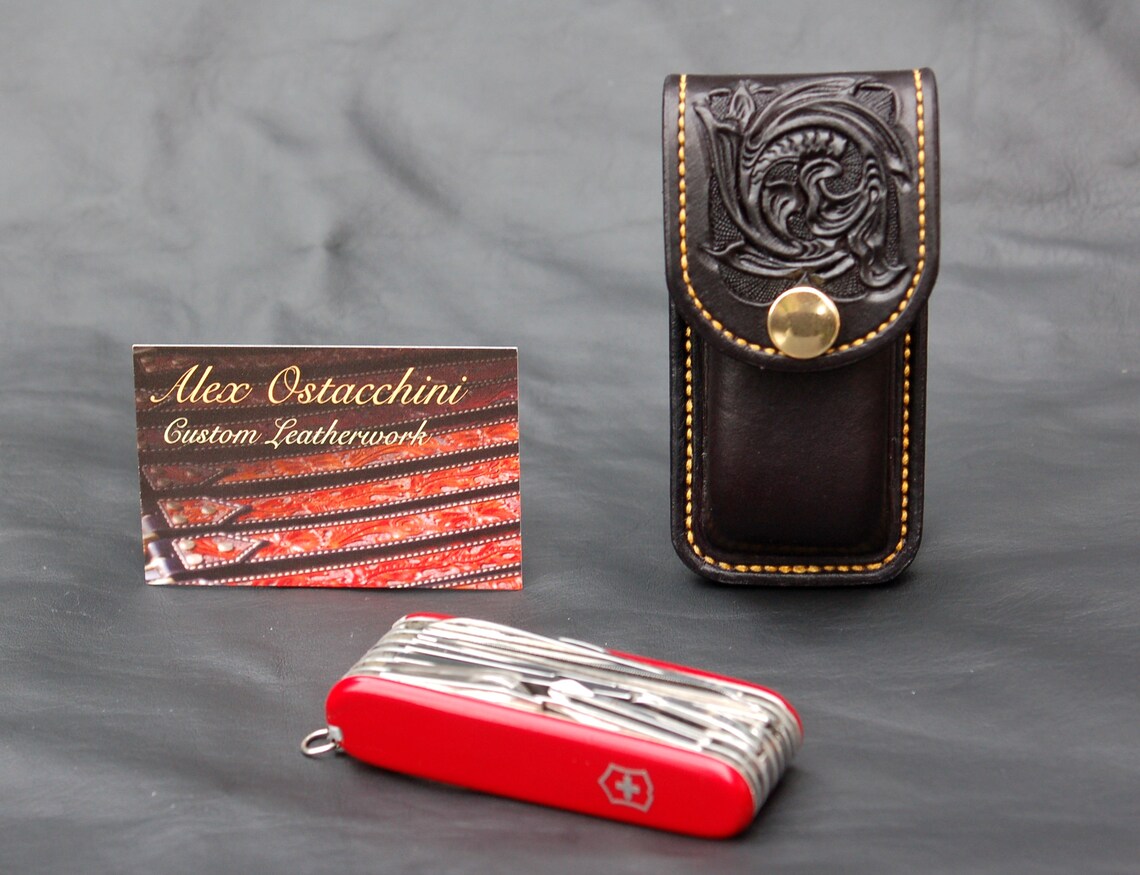 Hand Tooled Swiss Army Knife Leather Belt Pouch/case Etsy