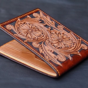 Hand Tooled Western Leather Bifold Wallet