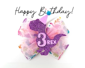 Dinosaur Birthday Hair Bow, Three Rex Birthday Party Theme, Dinosaur Birthday Bows, Birthday Hair Bows, Custom Number Birthday Bows, 3 Rex