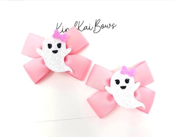 Rosa Halloween-spökpärlor med hästsvans, glitterhårspännen (set om 2)