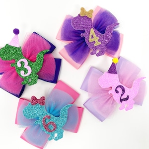 Dinosaur Birthday Hair Bows, Personalized Birthday Number bows, Custom Dino bows, Dinosaur birthday party for girls, T-Rex bows, girl dino