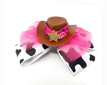 Kokarda do włosów w kapeluszu kowbojki, różowy motyw imprezy w stylu western