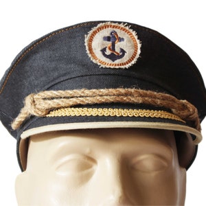 Sea, Denim, Captain's Hat, Yacht Hat, Boat Hat, Navy Captain Hat, Limited quantity, Bachelor, Bachelorette Party, beach party, Party hat,