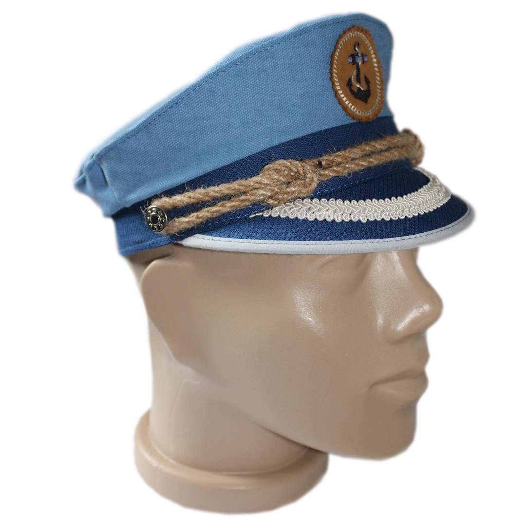 Handmade Nautical Captain Hat: Embroidered Anchor, Hemp Rope Detail - Etsy