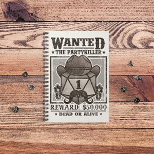 Wanted Partykiller Notebook / Journal | d20 book | dungeons and dragons present | natural one | dnd journal