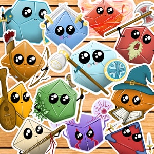 Cute Dice Sticker Packs | Cute dnd gift | Kawaii gift for dm | Dungeons & Dragons | classes