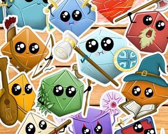 Niedliche Würfel-Aufkleber-Packs | Niedliches dnd Geschenk | Kawaii Geschenk für dm | Dungeons & Dragons | Klassen