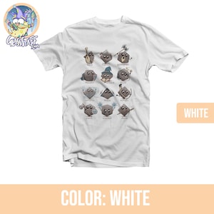 May include: White t-shirt with a graphic of Dungeons and Dragons character classes represented as dice. The text on the shirt reads "Bard, Fighter, Barbarian, Paladin, Wizard, Druid, Sorcerer, Rogue, Ranger, Cleric, Warlock, Monk."