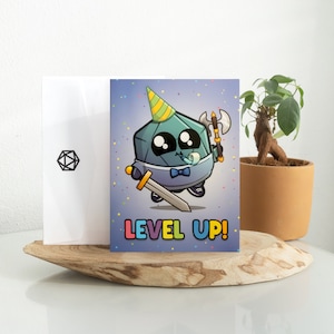 Level Up Postkarte | DND | Würfel | Niedlich | Dungeons & Dragons | Grusskarte