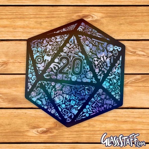 Pegatina de mosaico holográfico D20 / aventura / Dungeons Dragons / Regalos para dm / Regalos de Dungeon Master (dm) / DnD / Calcomanía para auto / Regalo para niños