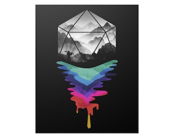 D20 Ripple Poster | colorful post deser | dungeons and dragons | dice | dnd wall art