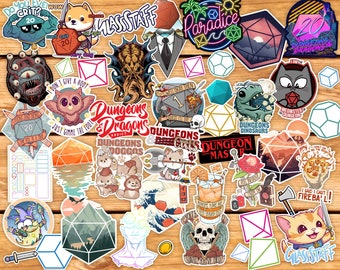 40+ DnD Stickerbomb Pack from Glassstaff  | TTRPG DND Stickers | Gift pack | Vinyl waterproof stickers | d20 dice
