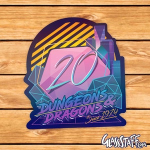 Holographic Retro D20 sticker | Retro | Dnd gift | GM | Dungeons & Dragons | Dice | Natural 20 | laptop decal