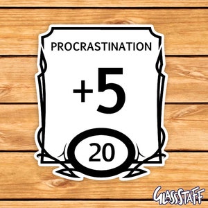 Procrastination Stat Block | ttrpg sticker | D&D Geschenk | GR. | Dungeons & Dragons | Würfel | lustiger d&nd Sticker
