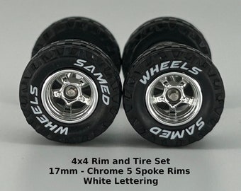 17mm 4x4 Truck Tire Sets - Chrome 5 spoke White Lettering