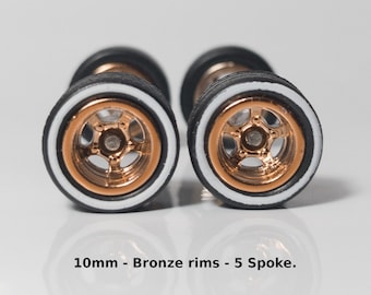 5 spoke - Bronze with Whiteline Tires - Wheels and Tires Set for 1/64 Scale