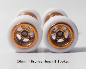5 spoke - Bronze with White Tires - Wheels and Tires Set for 1/64 Scale