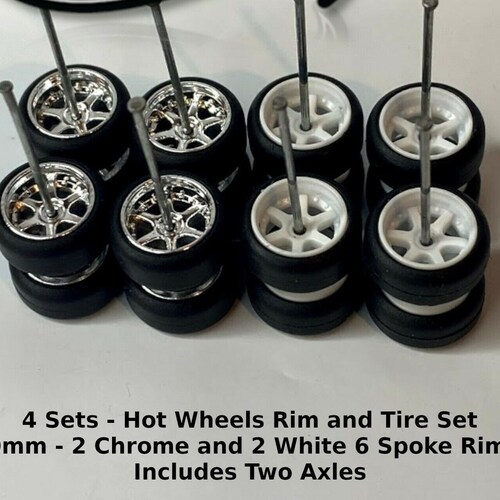 Hot Wheels 10mm/10mm JDM Chrome 6 Spoke TE37 Rubber Tire Set. Etsy
