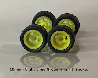 5 spoke - Light Lime Green with Black Tires - Wheels and Tires Set for 1/64 Scale