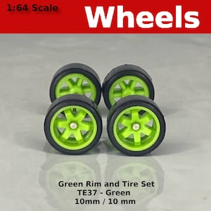 10mm/10mm JDM Green 6 spoke TE37 rubber tire set.