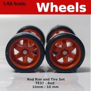 10mm/10mm JDM Red 6 spoke TE37 rubber tire set.