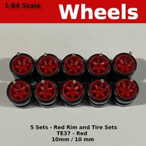 5 Sets - 10mm/10mm JDM Red 6 spoke TE37 rubber tire set.