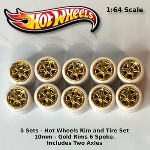 Hot Wheels Fans 7spoke Gold Long Axle Rubber Tires 5sets free shipping 