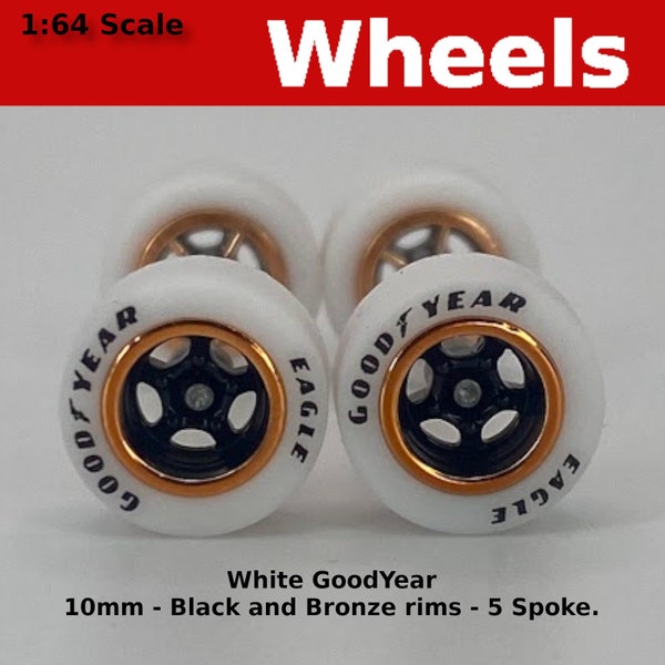 5 spoke - Black and Bronze with White Goodyear Tires for 1/64 Scale for Hot Wheels