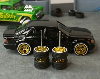 5 spoke - Gold and Whiteline Tires - Wheels and Tires Set for 1/64 Scale