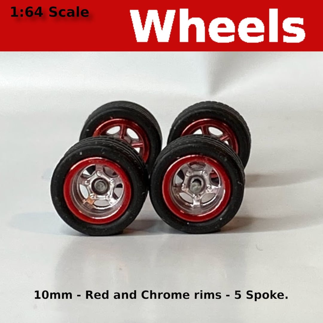 Spoke Red and Chrome With Black Tires Wheels and Tires Set