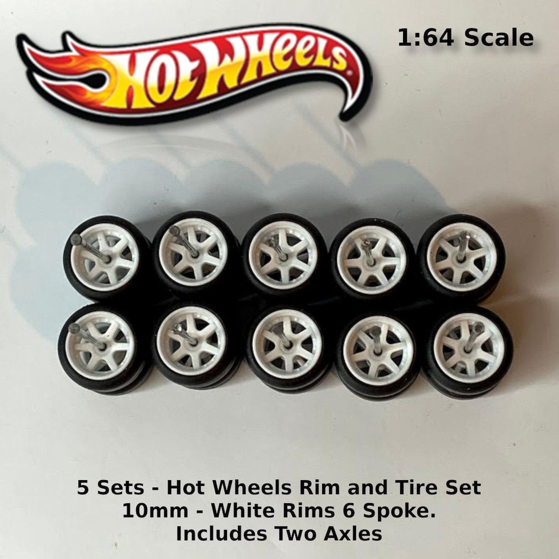 5 Sets Hot Wheels 10mm/10mm JDM White rims 6 spoke rubber | Etsy
