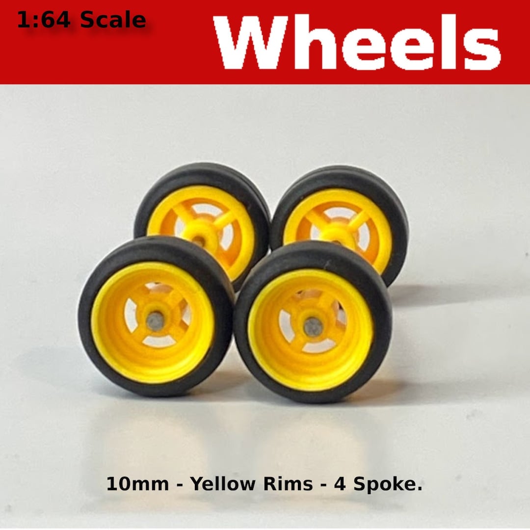 Yellow Square Rim 10mm/10mm JDM Yellow Rims 4 Spoke Rubber Tire Set. - Etsy