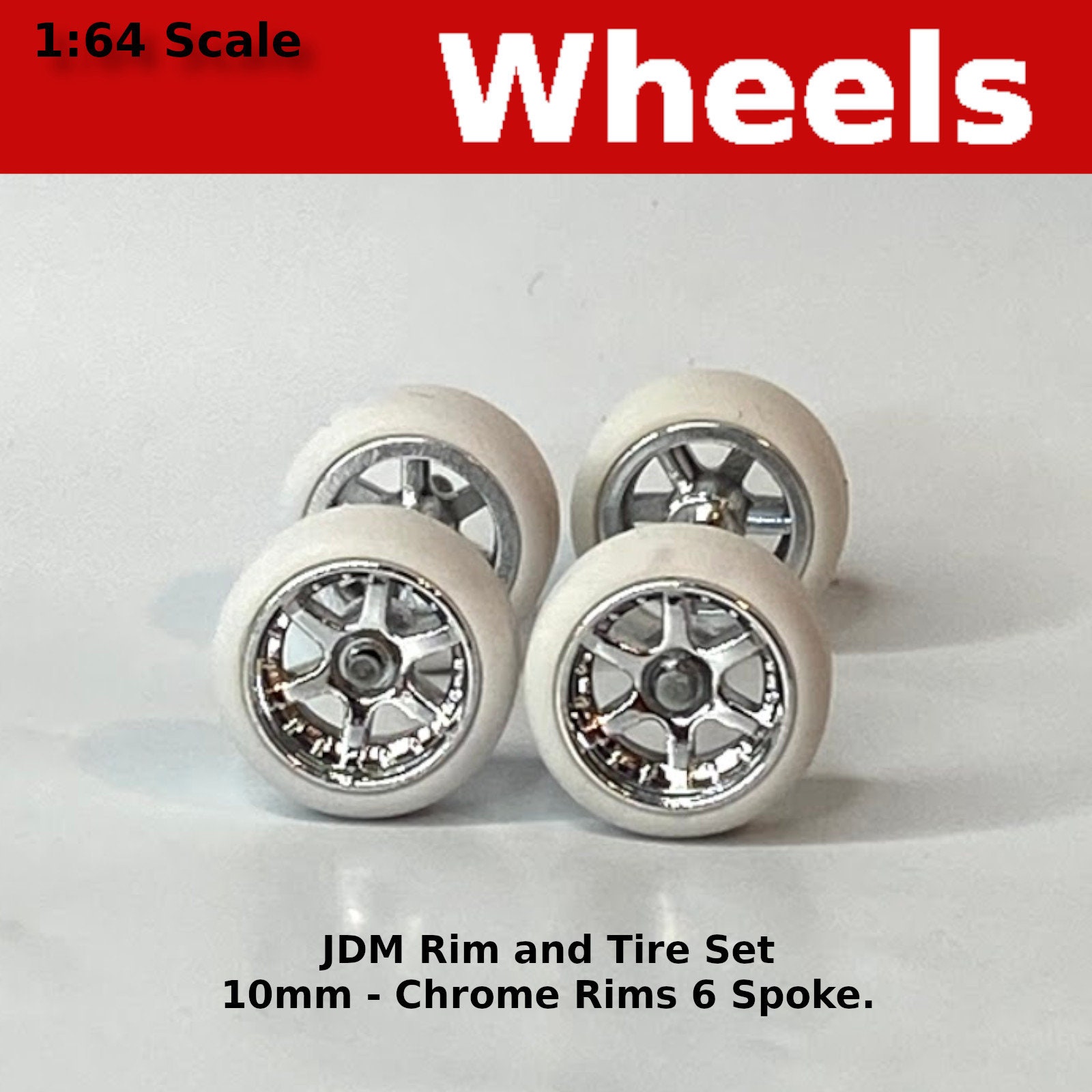 5 Set Cerchi E Gomme JDM 6 Raggi 10mm Gialli Per Hot Wheels 1:64 - DarEnterprises - Foto 2