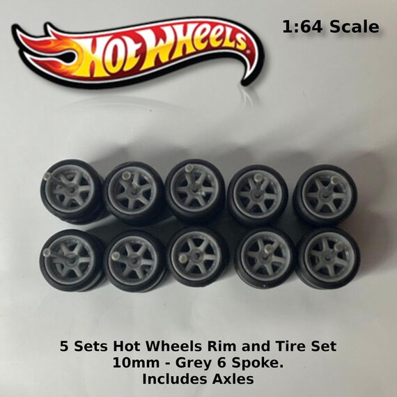 10 Sets Custom Wheels HOT WHEELS RUBBER WHEELS TIRES 4 Spoke Grey 10mm 