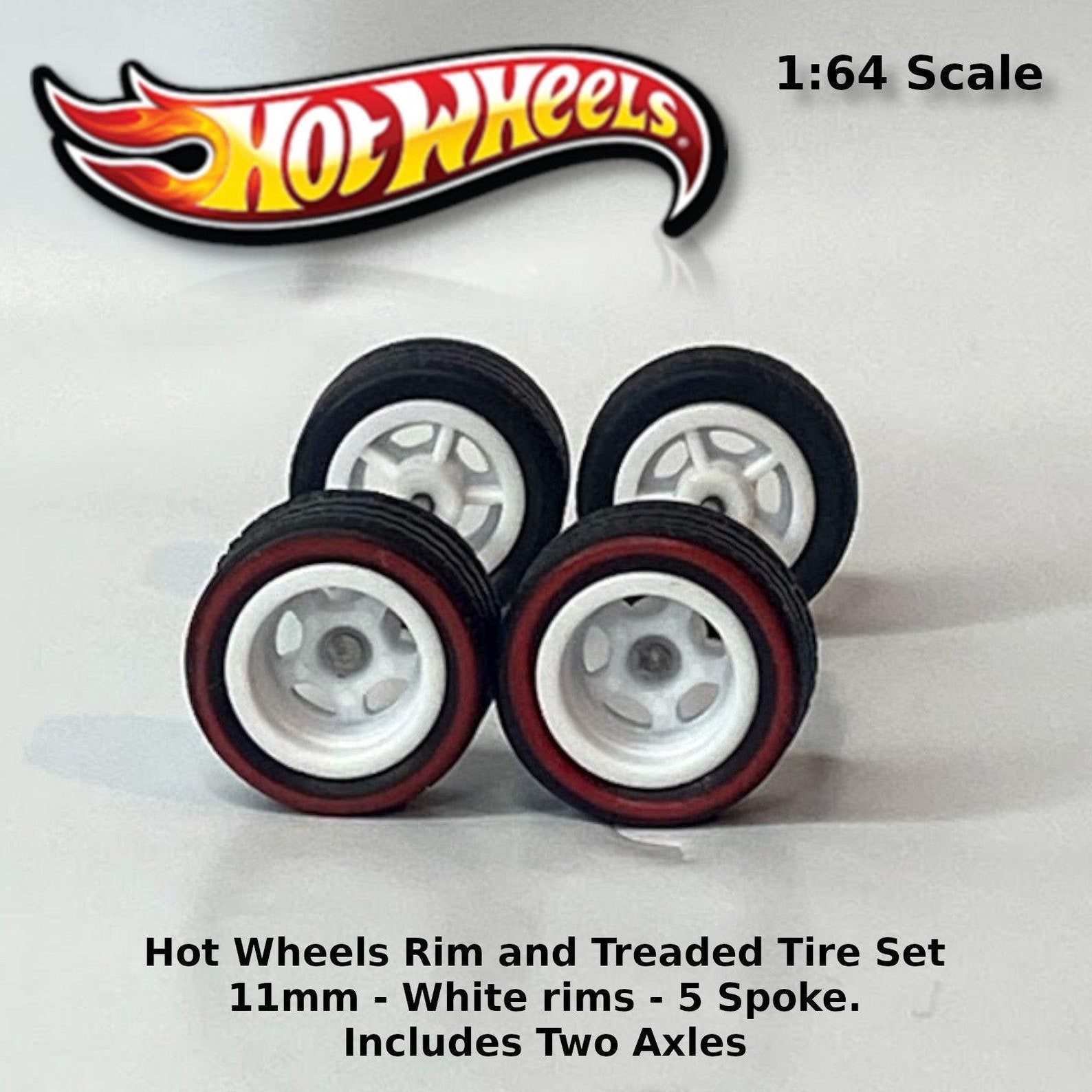 Hot Wheels 11mm/11mm Black Redline With White Rims 5 Spoke Etsy