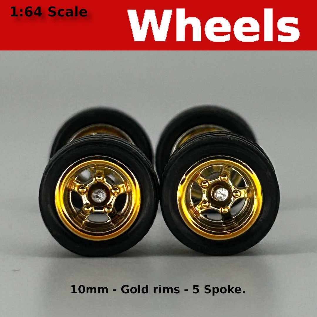 Hot Wheels Muscle Car Long Axle - Black 5 spoke Blackwall Tire Drag Slicks - 10mm/12mm | Collectable Diecast Models - DarEnterprises