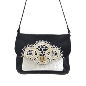 Leather shoulder bag-Wedding bag-Besace-Women&#39;s gift-Black leather bag-Designer bag-Chic bag