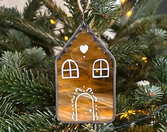Gingerbread house stained glass suncatcher ornament | Christmas decoration | Handmade