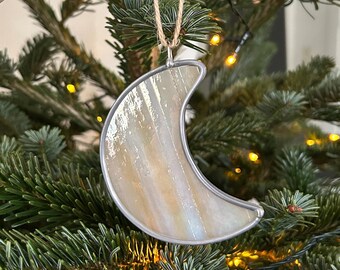 Moon phase stained glass pendant | Crescent moon | iridescent | celestial | gift for astrology lovers | Witchy decoration