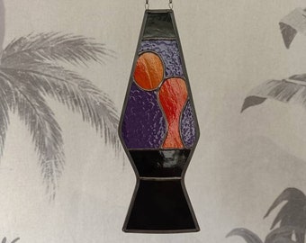 Lava Lamp Purple and Orange Stained Glass Suncatcher | 90&#39;s 70&#39;s Y2K aesthetic | Geeky gift | lava lamp