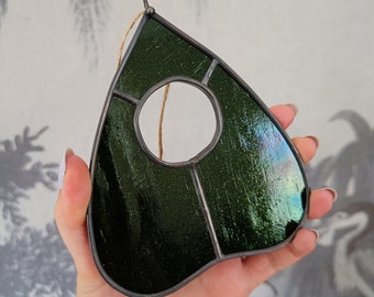 Planchette Stained Glass Suncatcher Gift | dark green aventurine 'glitter' glass | witchy gift | halloween decor | fall decor