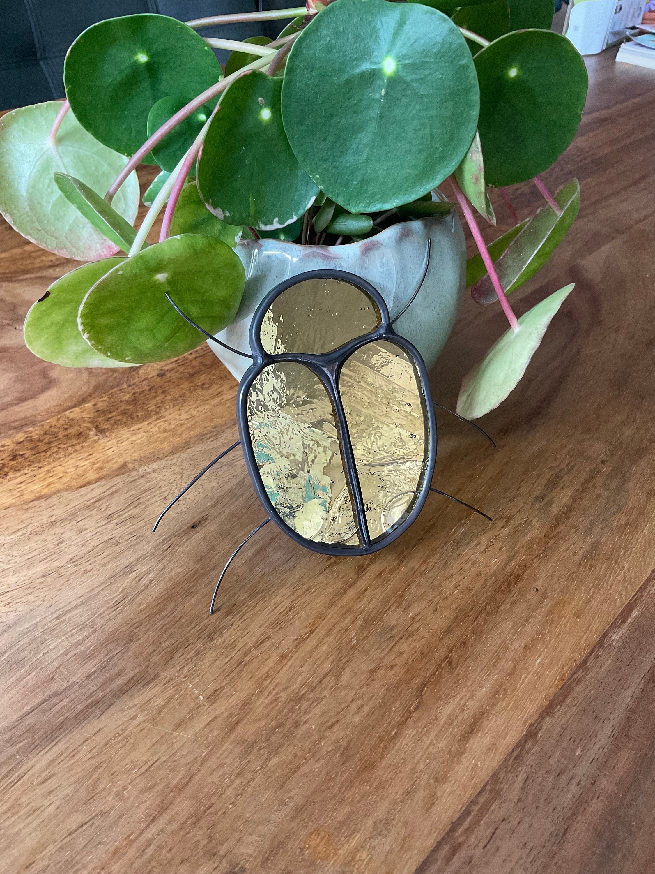 Beetle gold mirror glass stained glass | Plant decoration | Gift for plant lovers | Scarab beetle | Golden beetle | Golden beetle