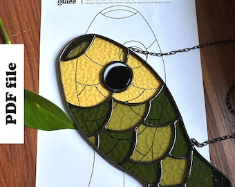 Stained glass pattern - DIGITAL DOWNLOAD | Koinobori japanese fish flag glass suncatcher