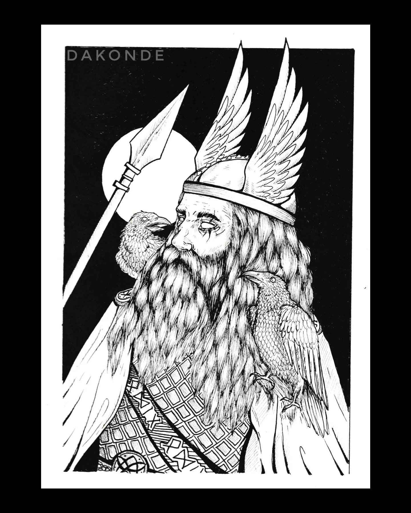 Odin the Viking God Prepares for War - Odin Pen And Ink Drawing